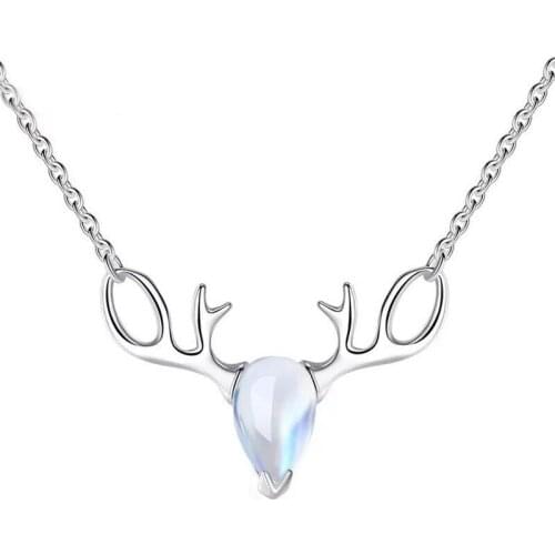 S925 Fashion Personality Elk Antler Necklaces Moonstone Pendant Necklace for Women Silver Jewelry Womens Gift wholesale items