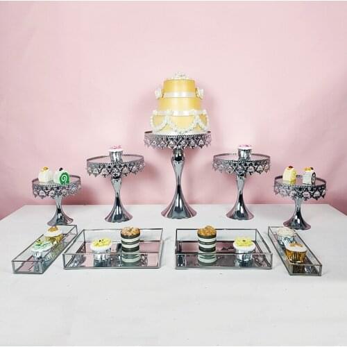1pcs -13pcs silver mirror cupcake stand crystal metal cake tray cake stand High-grade electroplated mirror