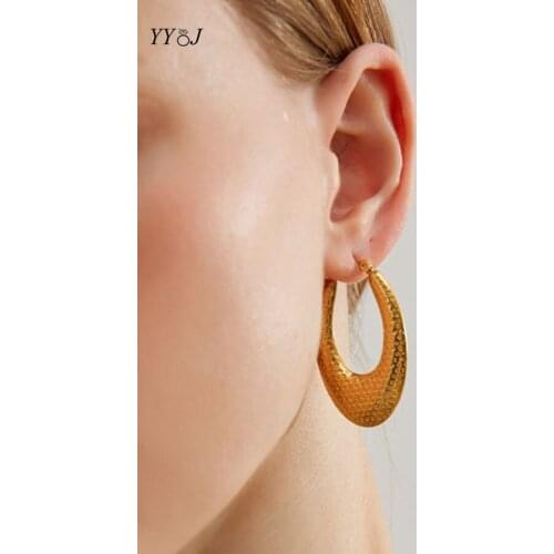 Hammered finish U shape oval hoop earrings for women stainless steel gold geometry hoop earrings minimalist trendy 2021