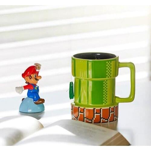 SMB2U Game Pipe Mouth Shape Mug Sewer Mouth Coffee Cup Mug Milk Cup Cartoon Pixel Drinking Cup Birthday Gift Home Decoration