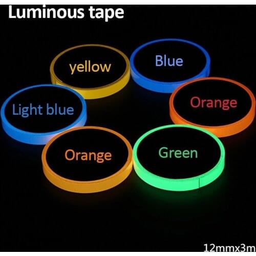 12mmx3m Color Luminous Tape Spontaneous Luminous Strip Fluorescent Phosphorescence Warning Luminous Tape
