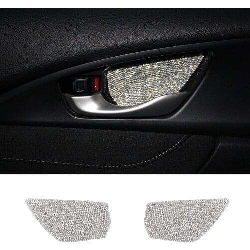 TopDall Inner Door Handle Bling Crystal Accessory Interior Stickers for Honda Civic