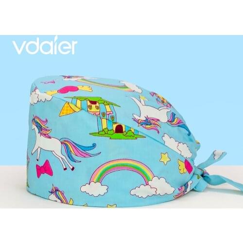 Unisex sweat-absorbent cartoon print High Quality scrub cap Pet grooming beauty salon lab work caps Dust hat scrub hat Work hat