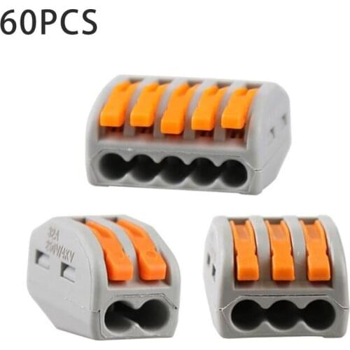 60pcs Universal Wire Connector Pct Fast Terminal Block High Current Connector Conductor Terminal Block Lever