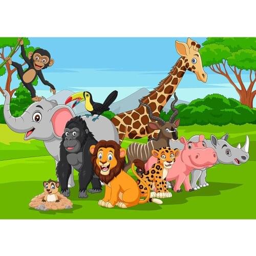 Cartoon Animals Safari Park Photography Backdrops Vinyl Background Fond Photo for Baby Shower Children Birthday Party Photoshoot