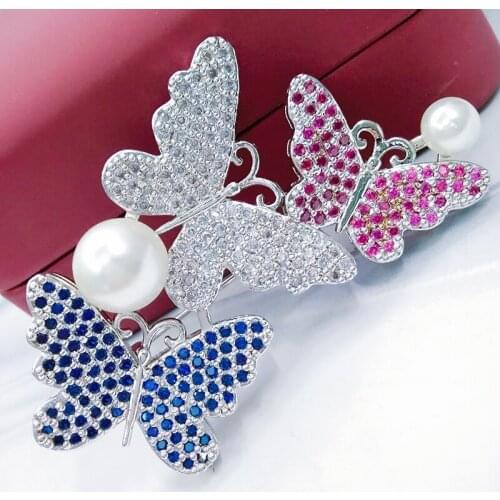 Three Vivid Butterfly Brooch Pins with Pearl Joyas Fashion Costume Jewelry Brooches Luxury Broche Broach for Women Factory Price