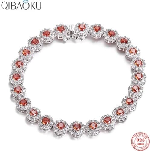 Sterling Silver 925 Orange White Zircon Bracelets Womens CZ Gemstone Bangle for Party Wedding Stylish Shiny Charm Bracelet