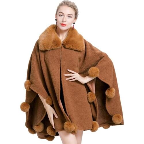Swonco Woolen Coat Women Winter Poncho Fur Collar 2020 Loose Style Cape Female Fashion Cloak Ponchos for Women Wool Coat