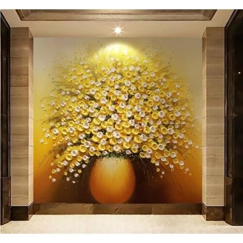 Golden 3d three-dimensional oil painting vase entrance partition wall custom hallway wallpaper aisle wall paper wall covering