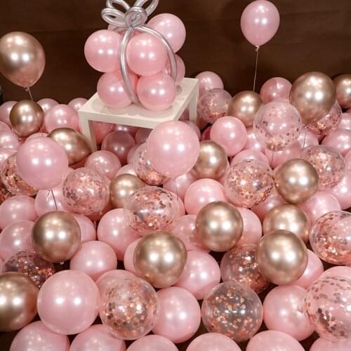 10Pcs/Lots 12inch Rose Gold Confetti Balloons Birthday Party Decor Pink Chrome Metal Balloon Air Balls Wedding Decoration Baloon