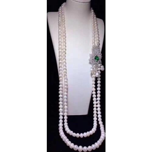 2ROWS freshwater pearl RED /BLUE/GREEN pendant necklace white near round 8-9MM wholesale nature beads FPPJ