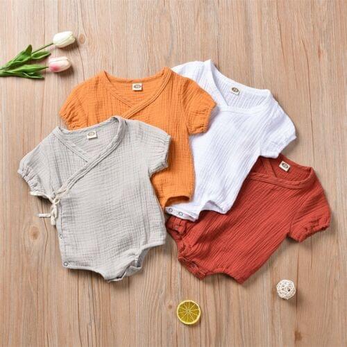 2020 New Lovely Cute Organic Cotton Newborn Baby Boy Girls Infant Short Sleeve Romper Jumpsuit Outfits Clothes 0-18M