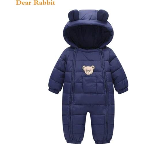 2021 Autumn Winter Baby Clothes Newborn Boy Girl Cartoon Warm Jumpsuit Hooded Coat Outwear Overalls For Children rompers