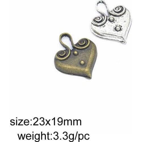 30pcs 23x19mm Antique Bronze/ Antique Silver Alloy Heart Charm Pendant Fit Bracelets Necklace DIY Jewelry Making