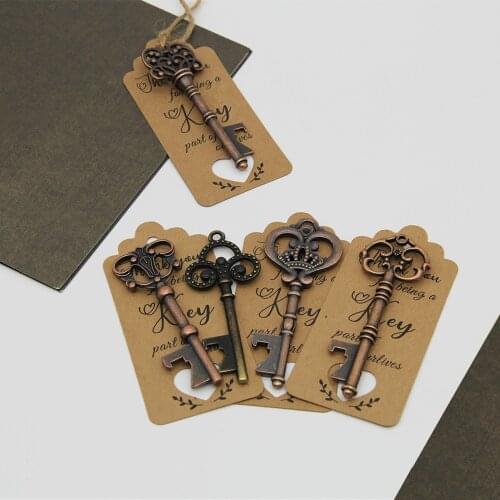 5 Styles 50Pcs Retro Skeleton Key Beer Bottle Opener Set Wine Keychain Souvenir Decor Wedding Party Favor for Guests