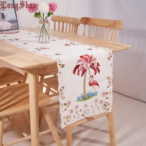 Christmas Birthday Party Decorative Beige Color Lavender Table Runner Handmade Satin Cutwork Embroidered Table Cover