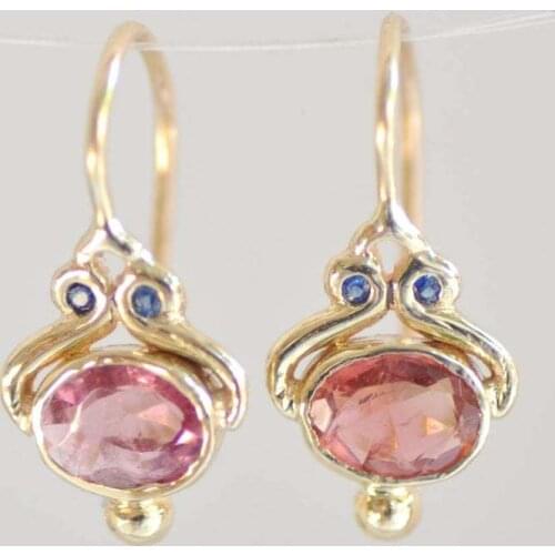 Bohemia Vintage Women Small Dangle Pink Stone Earrings Tear Drop Earring Ethnic Indian Jewelry Antique