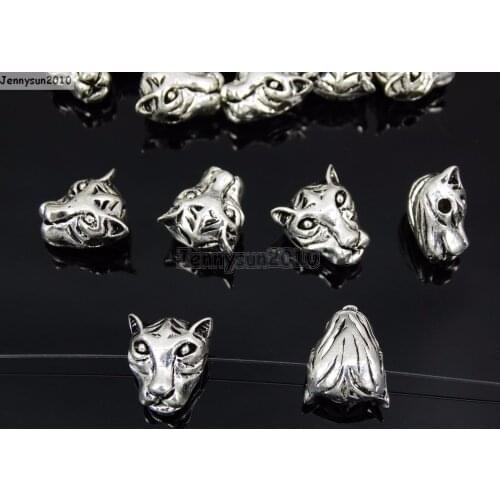 Solid Metal Vintage Tibetan Silver Tiger Head Bracelet Necklace Connector Charm Beads 50Pcs/Pack