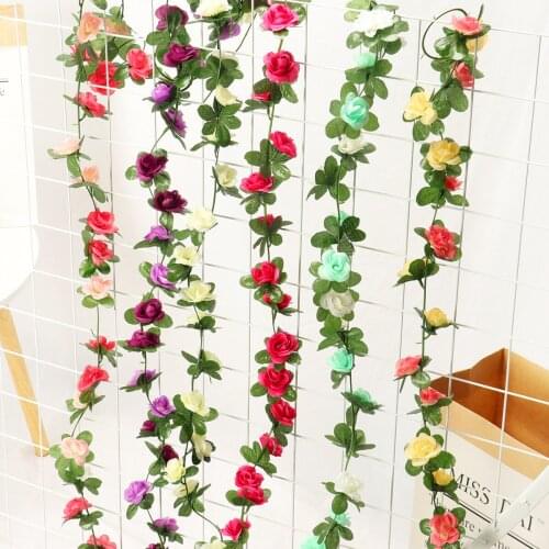 2.5M Rose Artificial Flowers Rattan Garland for Wedding Home Room Decoration Spring Autumn Garden Arch DIY Silk Fake Plant Vine