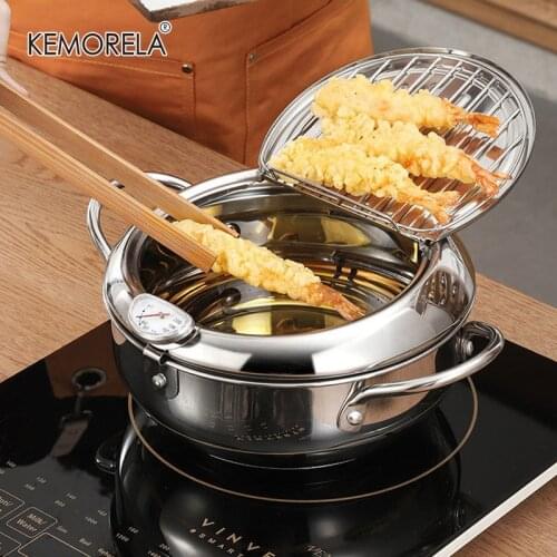 Kitchen Oil Frying Pot 304 Stainless Steel Induction Temperature Control Fried Fish Shrimp Chicken Pot Mini Fryer Pan Cooking