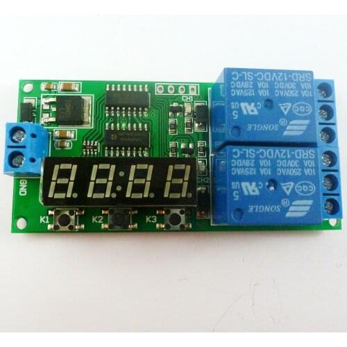 KC22B02_12V DC 12V 2 Ch Multifunction Delay Timer Module Delay Relay Controller Motor Reverse Cycle Loop Timers Interlock Board