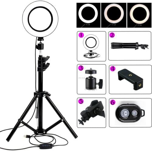 LED Ring Light Dimmable three-color Annular Make-up Lamp&Tripod Studio LED Ring Photography Lighting For Photo/YouTube