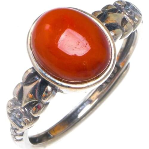 Natural Nanjiang Red Agate Opening Concise Handmade 925 Sterling Silver Ring 6.25 D1017