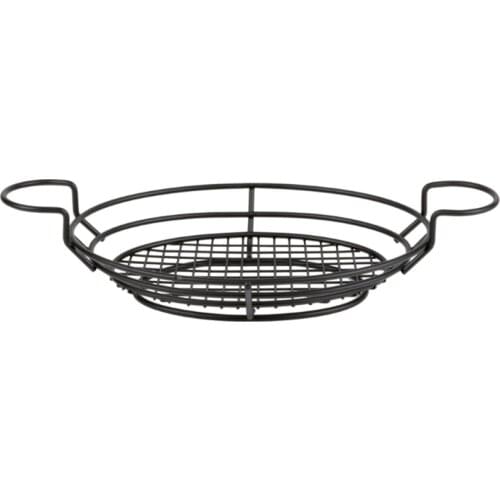 French Fries Basket Fast Food Basket Wrought Iron Black Rectangular Wire Mesh Basket with 2 Sauce Bowls