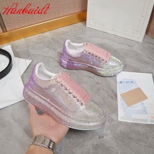 Luxury Design Crystal Women Sneakers Fashion Genuine Leather Lace Up Platform Wedges Women Casual Shoes Runway Trainers Sneakers