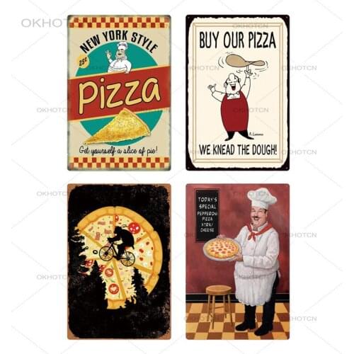 Pizza Tin Sign Plaque Metal Vintage Shabby Chic Wall Decor for Cafe Bistro Restaurant Pizza Zone Decorative Iron Plates
