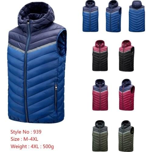 Mens Vest Jacket Patchwork Hooded Cotton Padded Warm Sleeveless Jacket Male Winter Casual Waistcoat Men Vest Plus Size 4XL
