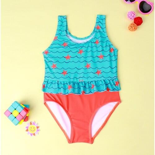 2021 New Girls' Swimsuit One Piece Starfish Flounce Childrens Swimsuit Hot Spring Vacation Comfortable And Elastic