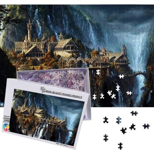 MOMEMO The Elf Castle Plane 1000 Pieces Puzzle Wooden Jigsaw Puzzle 50*75cm Size Fantasy Landscape for Adults Teens Puzzles Toys