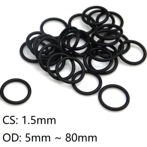 10pcs Black O Ring Gasket CS 1.5mm OD 5mm ~ 80mm NBR Automobile Nitrile Rubber Round O Type Corrosion Oil Resist Sealing Washer