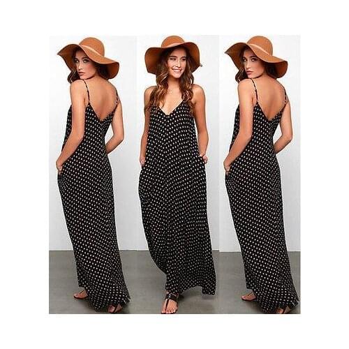 On Sale Fashion Black Women Summer Boho Dress Beach Wear Women 'S Sleeveless Maxi Chiffon Dress Ladies Long Party Beach Dress