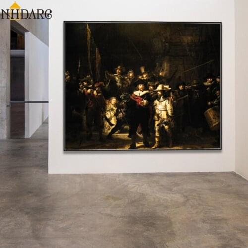 Rembrandt Harmenszoon van Rijn The Night Watch Canvas Print Painting Poster Art Wall Picture for Living Room Home Decor No Frame