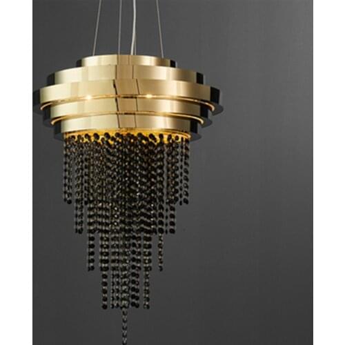 Luxury Black Crystal Chandelier Lighting Gold Stainless Steel Dining Room Living Room Hanging LED Cristal Lustre Lamp