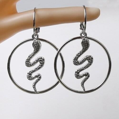 Snake Earring - Big Hoop Earrings - Serpent - Goth -2021New Gift - Gothic - Silver Hoops - Witchy - Goddess - Dark - Statement