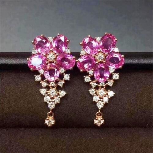 Natural real pink sapphire flower drop earring 0.3ct*10pcs gemstone Per jewelry 925 sterling silver Fine jewelry J21427