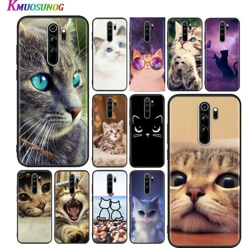 Silicone Cover Cute Cat Kitten For Xiaomi Redmi Note 10 9 9S Max 8T 8 7 6 5 Pro 5A 4X 4 Black Phone Case