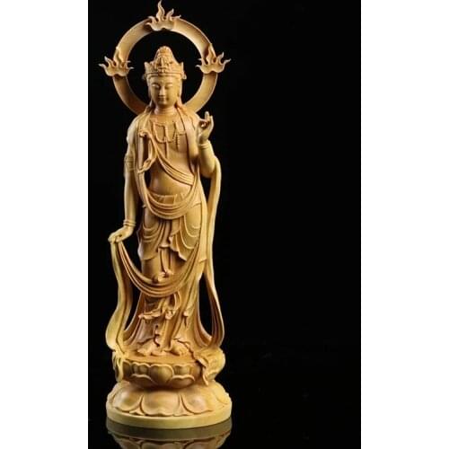 Boxwood 15 21 24cm Guanyin Sculpture Wood Carving Buddha Statue Home Decor