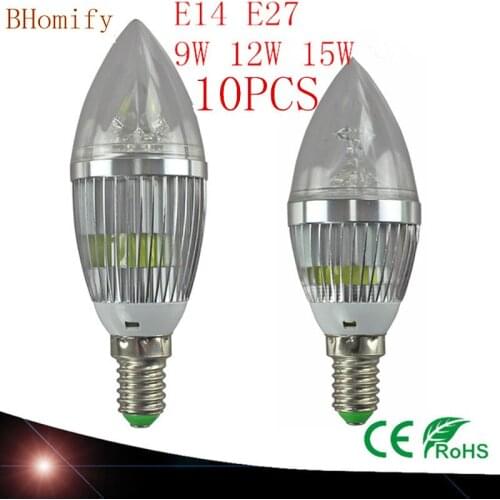 10X LED Candelabra Bulb candle light E14 E27 9W 12W 15W Warm/Nature/Cool White Bulb Lamp Dimmable 110V220V Led bulb lamp CE ROHS