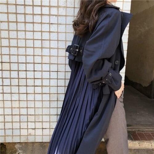 New Style Korean Trench Coats Women Spring Autumn Casual Loose Windbreakers Womens Long Khaki Coats Overcoat Folds Splice Coats
