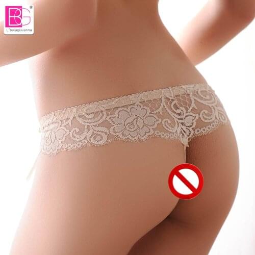 L'bellagiovanna Women Sexy Lace G-stiring Briefs Thongs Underwear Lace Panties Intimates Solid Sexy Lingerie Female Bragas 6031n