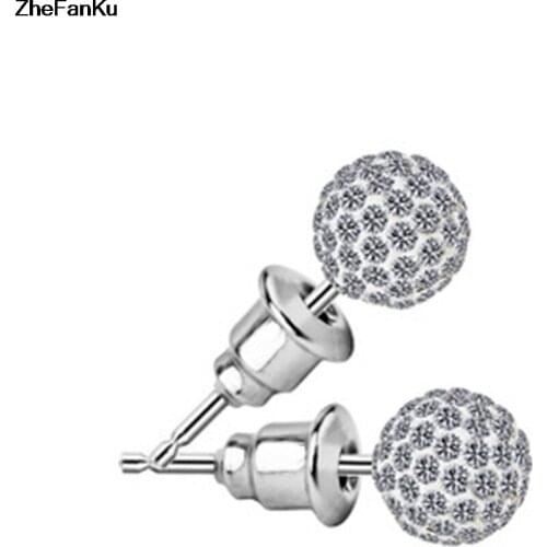 High Quality 10mm 8mm 6mm Clear Austrian Rhinestone Pave Disco Ball Genuine Stud Earrings