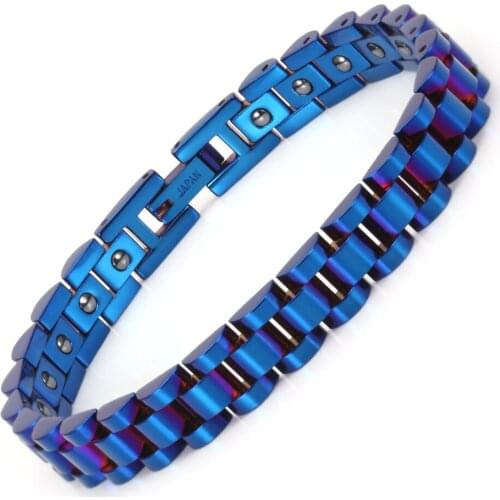 Wollet Jewelry Magnetic Therapy Stainless Steel Bracelet Bangle for Women Blue Plated Hematite Health Care Energy Healing
