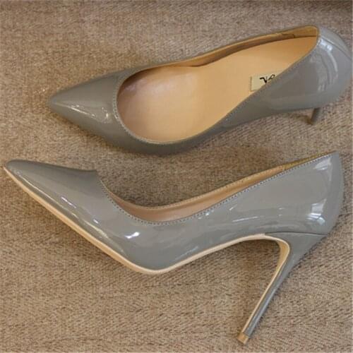 2019 Fashion free shipping Women sexy Grey Patent leather Poined Toe Stiletto high heel pump HIGH-HEELED SHOES Wedding Shoes