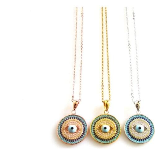 925 Sterling Silver 2016 Summer design Gem stone micro pave disco evil eye necklace