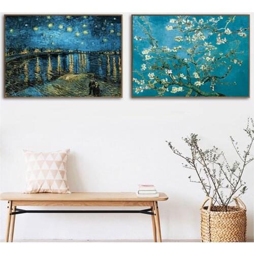 Starry Night Moonlight Van Gogh Famous Artist Impressionism Painting Art Print Poster Wall Pictures Canvas Painting Decoration