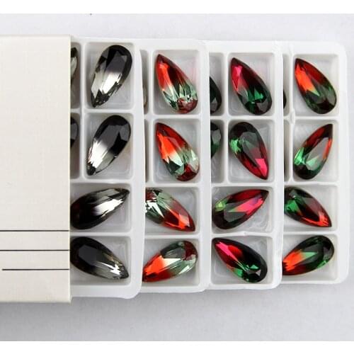 24pcs Tourmalines rhinestone 10*20mm waterdrop Tourmaline Glitter Crystal stone glass crystal fancy stone for making jewelry